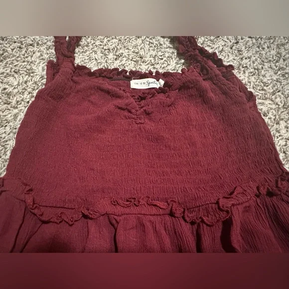 Live To Be Spoiled Maroon Smocked Mini Dress - Size Medium - Picture 2 of 5